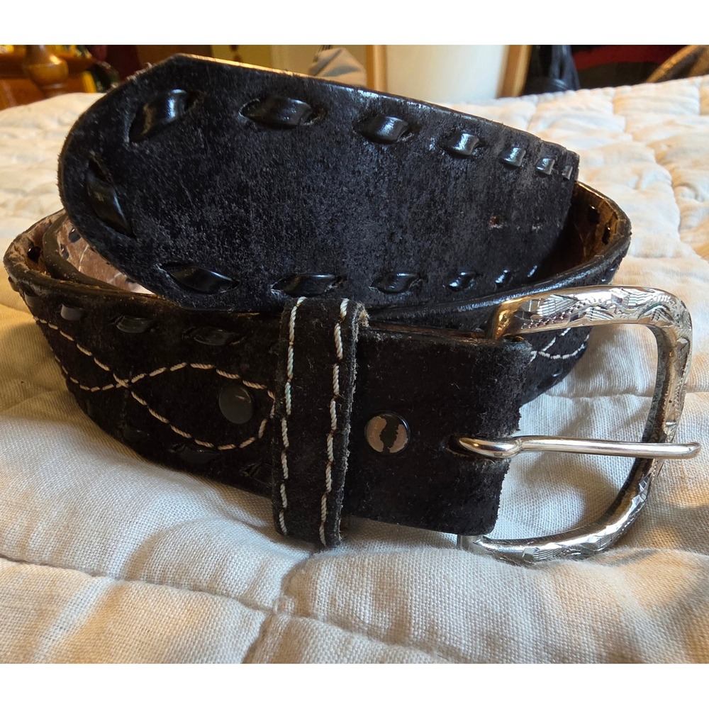 Frontier Series Belt Mens 40 Black Leather Western Hand Laced Made in USA 1305